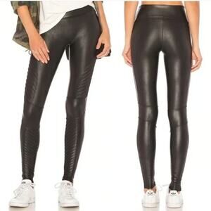 Spanx Faux Leather Moto Leggings Textured Ribbed Tummy Control Black Medium